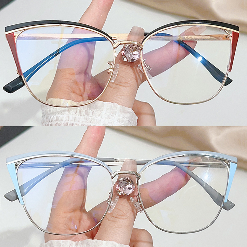 Montures œil de chat multicolores pour femmes, montures métalliques d'épissure à la mode, lunettes Anti-bleu à couleur européenne et américaine