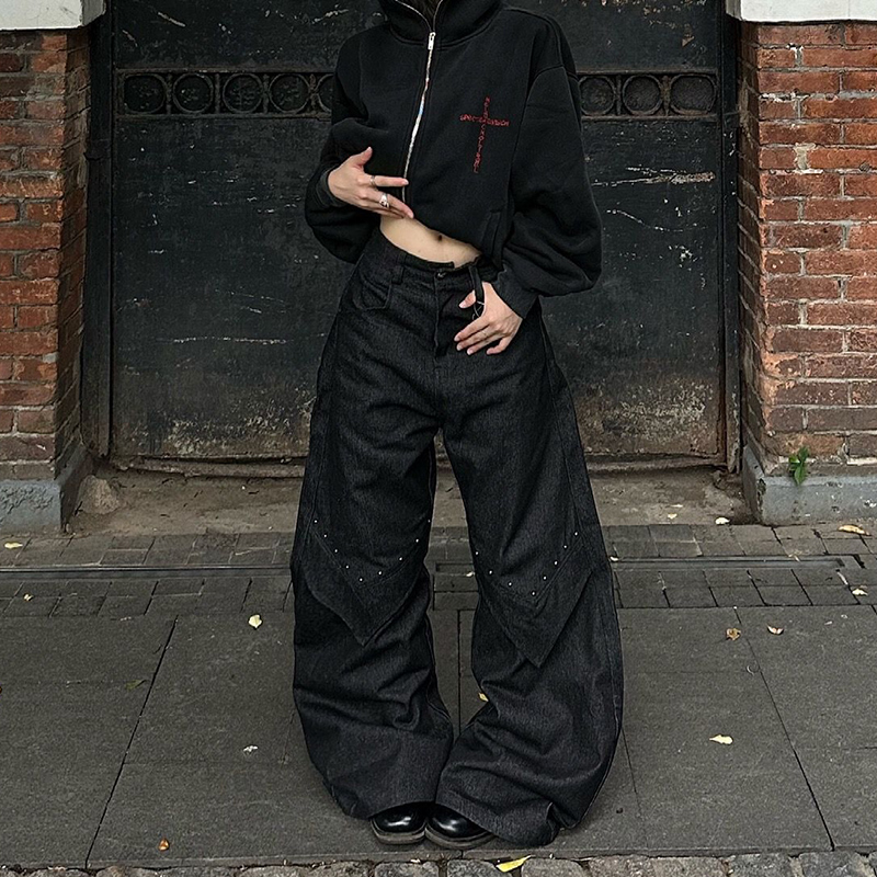 Jean noir femmes Style américain Y2K 90S Vintage taille haute Jean pantalon droit Streetwear décontracté ample jambe large Denim pantalon