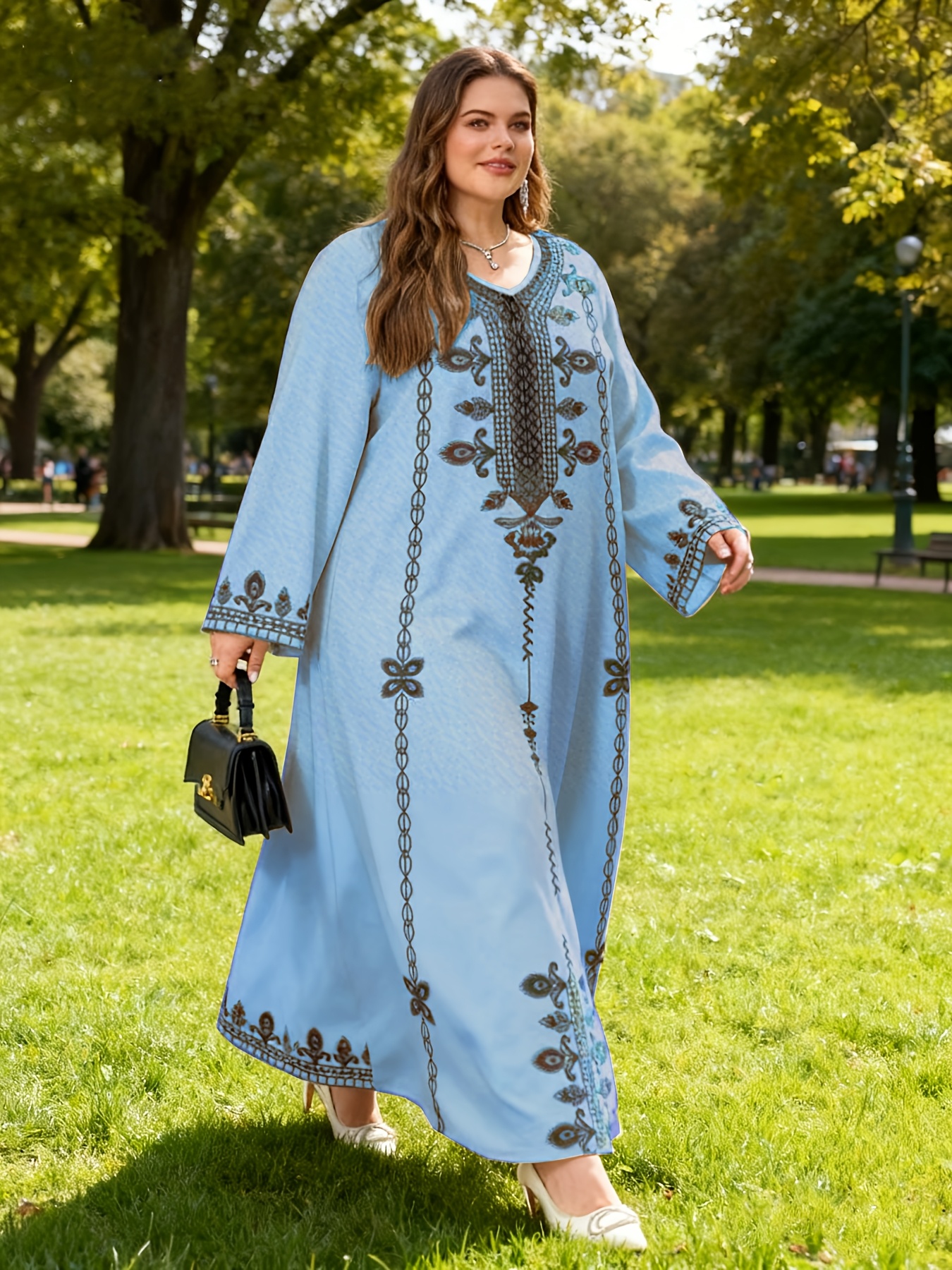 Robe élégante du Moyen-Orient, nouveau style printemps-automne, vêtements pour femmes grande taille, imprimé ethnique, élégante, ample et confortable, robe à manches longues style vacances