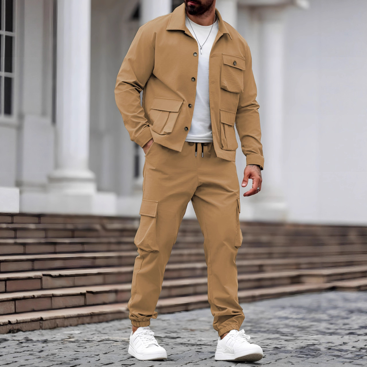 Combinaison tactique militaire coupe-vent pour hommes, ensemble de sport de plein air décontracté, multi-poches, vêtements de travail robustes, deux pièces, printemps-automne