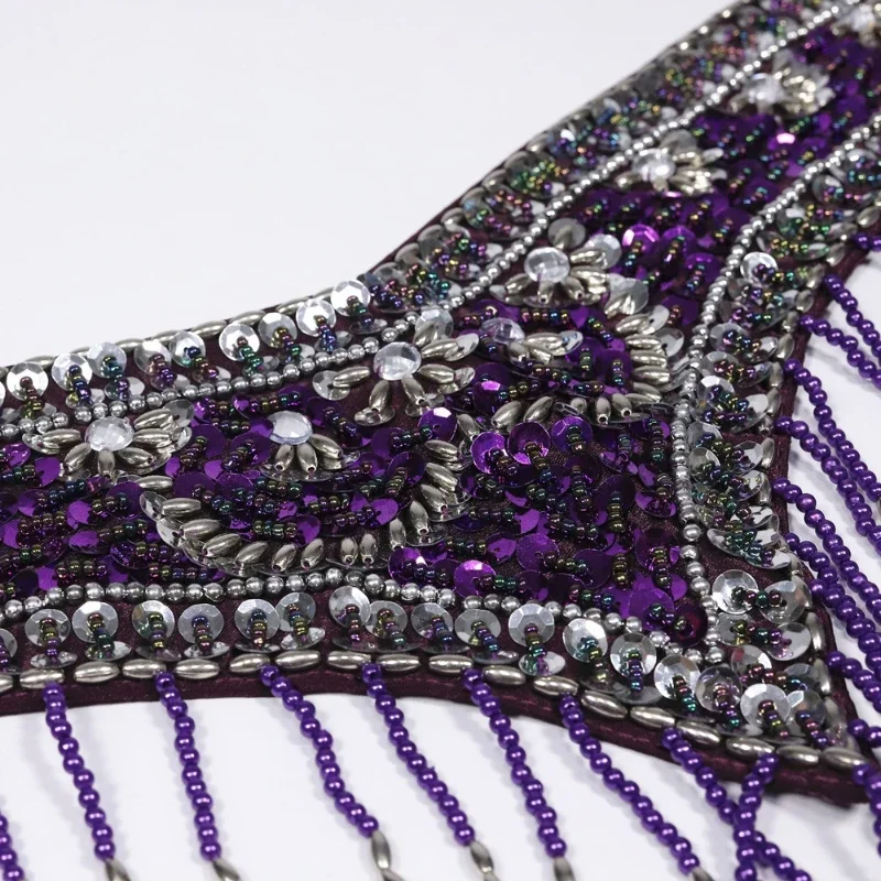 Ensemble de danse 2 pièces pour femme, style oriental, avec soutien-gorge et ceinture ornés de paillettes et de strass, pour spectacle