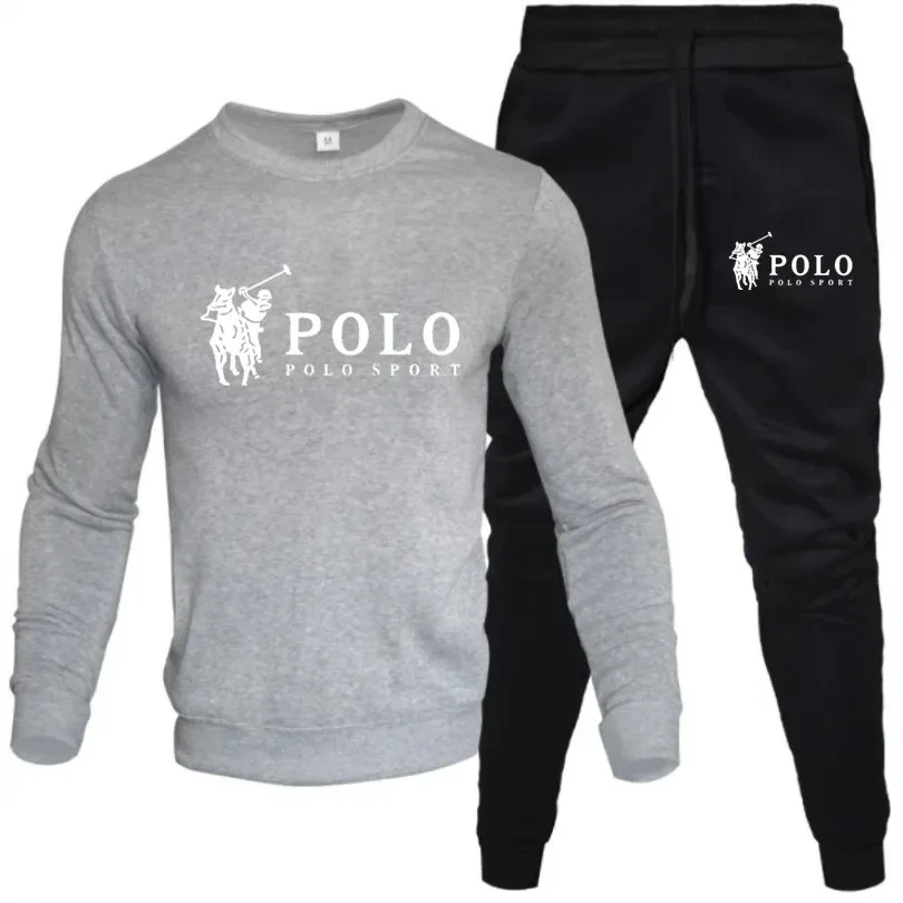 Ensemble de survêtement sportif pour homme en 2 pièces - Sweat-shirt à col rond noir et pantalon de jogging - Vêtements de sport décontractés - Survêtement sportif élégant