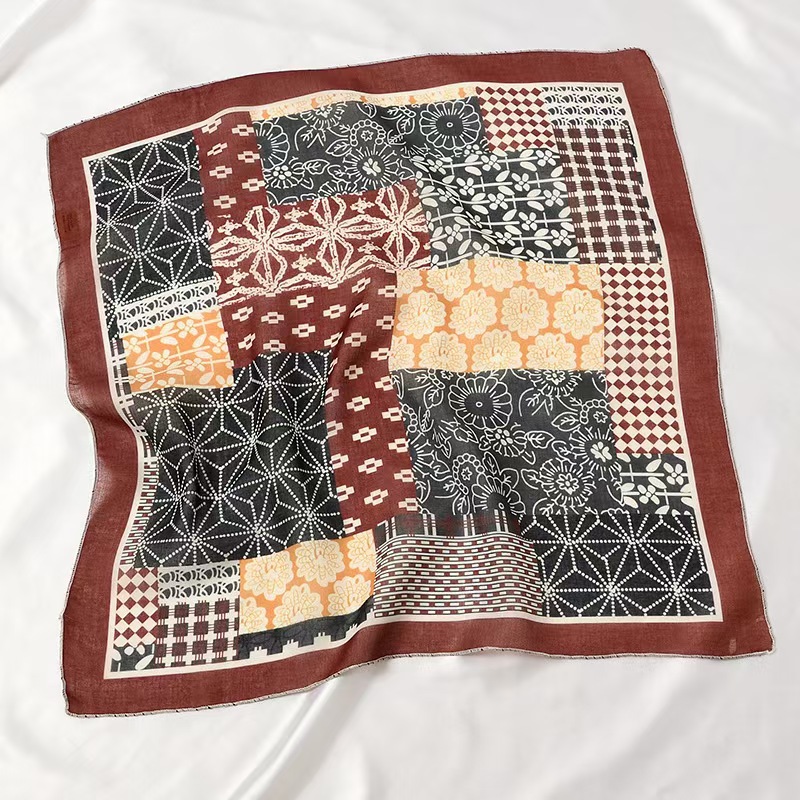 Foulard carré en pur coton Paisley pour femme, écharpe de cou et de cheveux, motif imprimé, bandana tendance pour fille, 70*70cm