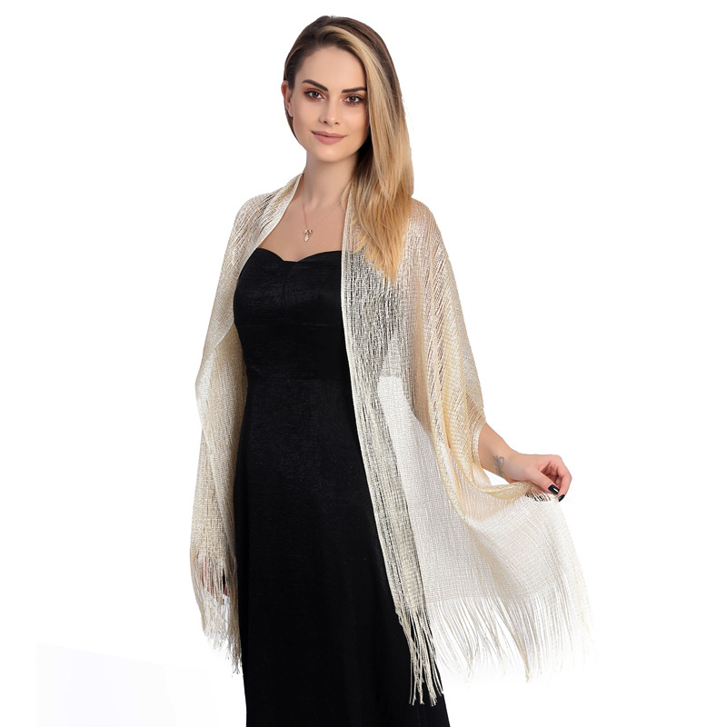 Foulard en soie métallique, accessoire de robe de soirée de mariée pour femmes, fête de mariage, bal de promo, châle de mariée, fil or argent ​
