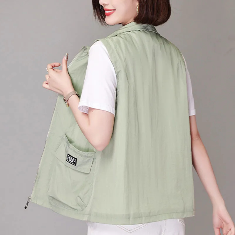 Gilet court et fin pour femme, sans manches, nouvelle collection printemps/été 2026, décontracté, ample, veste légère, gilet zippé pour femme