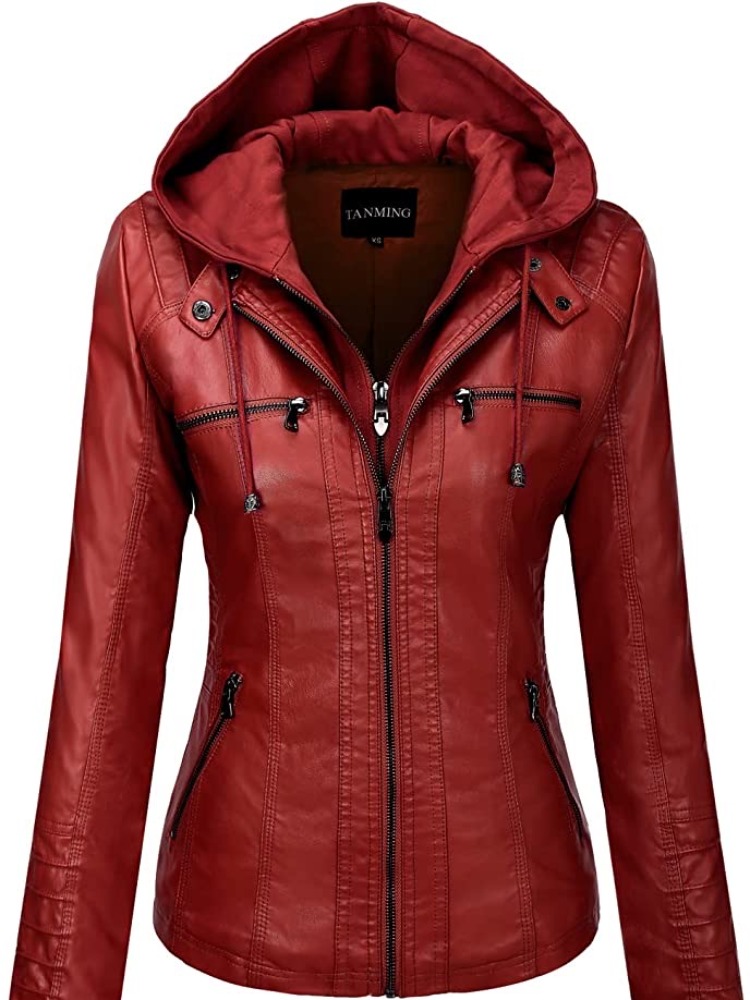 Veste en cuir à capuche ensemble deux pièces veste en cuir amovible de grande taille pour les femmes printemps automne vêtements d'extérieur femmes en cuir lavé Pu