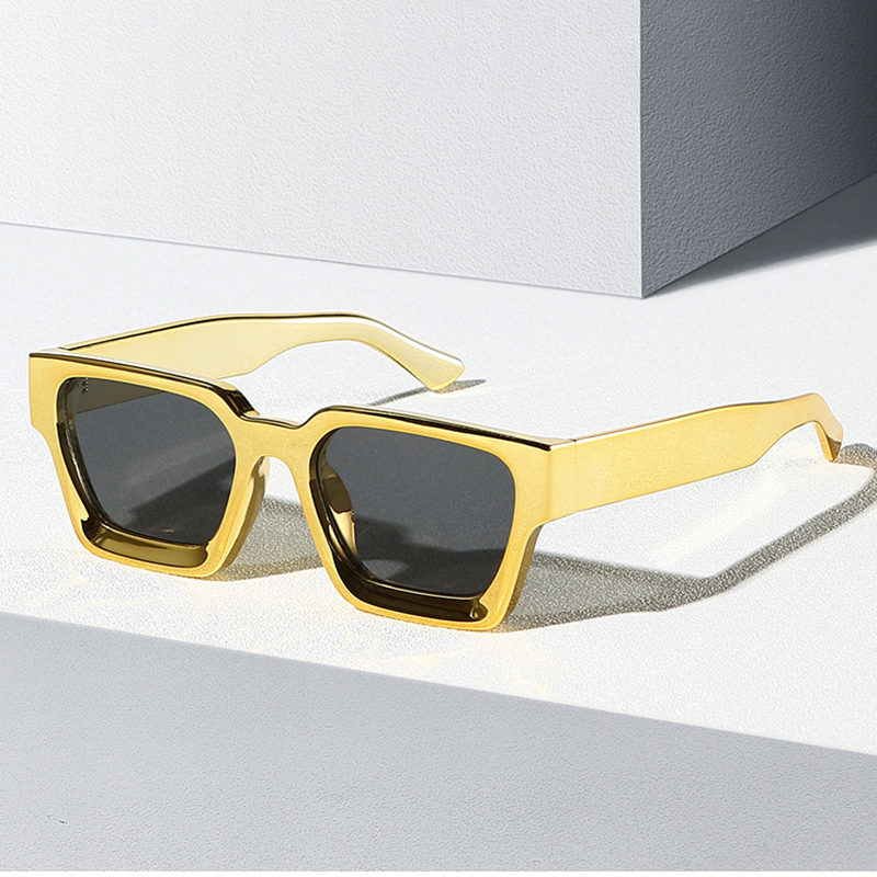 Lunettes de soleil carrées pour hommes et femmes, Design de marque de luxe, Vintage, grande monture, Punk Hip Hop, brillant, or, argent, miroir, UV400