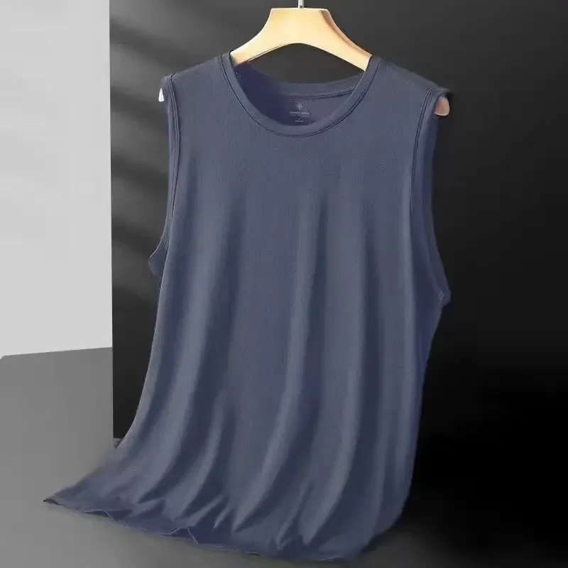 Débardeur sans manches en maille de soie glacée pour homme, couleur unie, léger, séchage rapide, respirant, fin, gilet de sport rafraîchissant, sous-vêtement d'été
