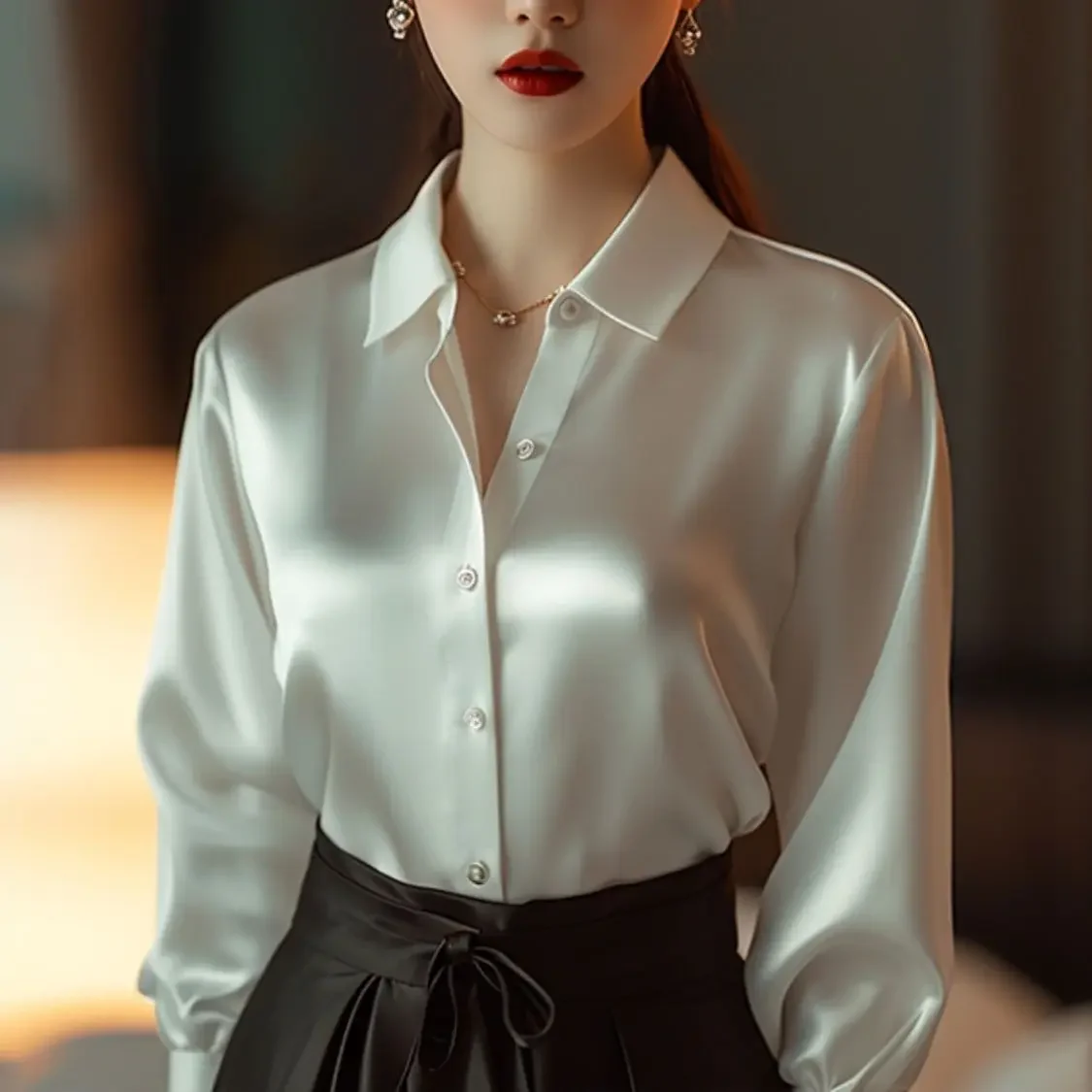 Été automne soyeux Satin chemise femmes 2024 Vintage Blouse à manches longues boutonné chemise bureau dame t-shirt dames chemise décontractée