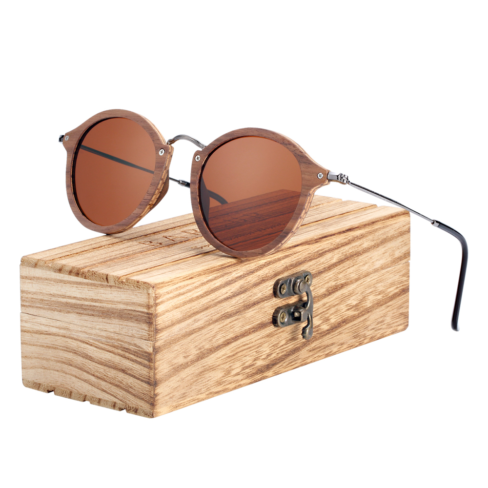 Lunettes de soleil rondes en bois faites à la main pour femmes et hommes, lunettes de soleil polarisées, protection UV400, design de marque rétro, mode