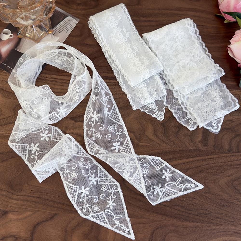 130cm de Long femmes dentelle écharpe florale Y2k dentelle ruban foulards brodés dames cou foulards bandeaux doux maigre foulard