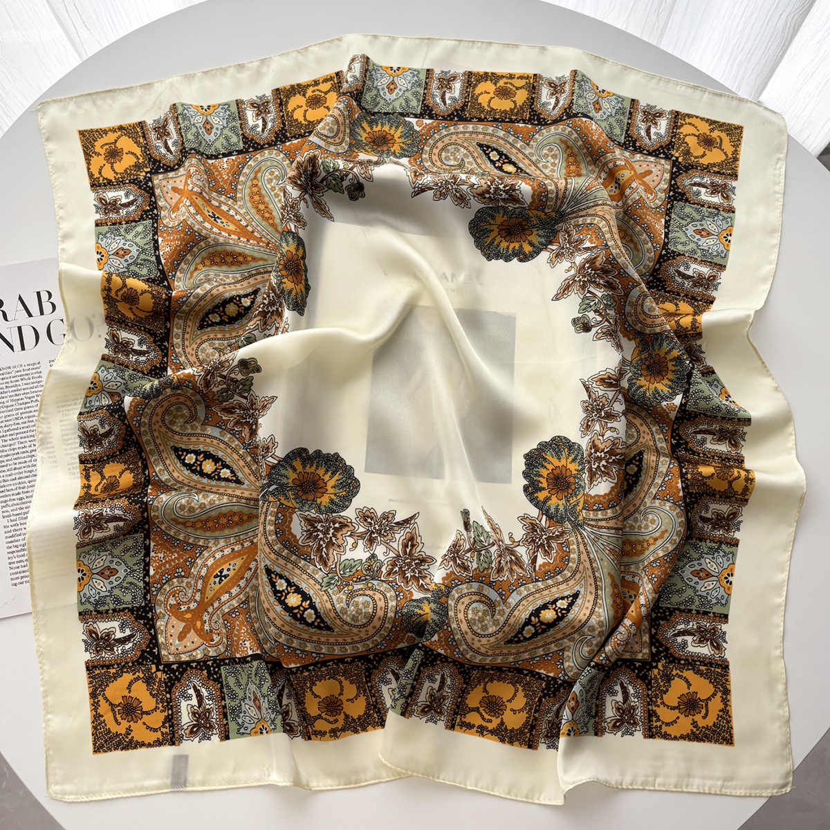Foulard carré en soie de 90 cm pour femme, marque de luxe, imprimé satiné, hijab, écharpe musulmane, paréo, bandana, châle, bandeau, foulard