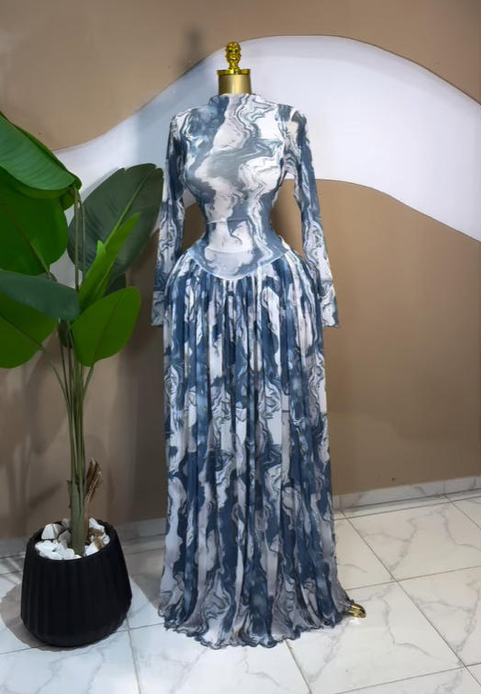 Robe longue élégante pour femme, mode automne, imprimée, en maille patchwork, manches longues, moulante, plissée, sexy, pour anniversaire, soirée ou fête.