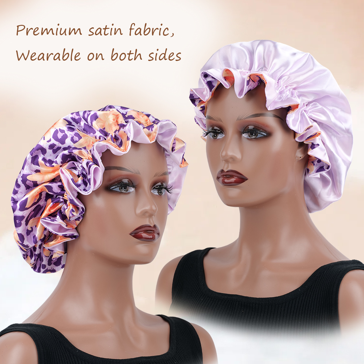 Bonnet en Satin pour cheveux, imprimé Floral léopard, garniture à volants, protège le verrouillage des cheveux, permettant de gagner de l'humidité, bonnet de sommeil pour femmes/hommes, 1 pièce