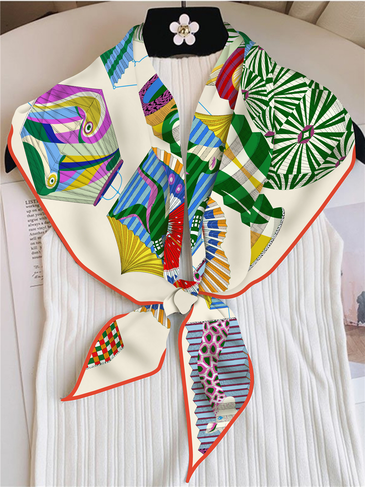 Marque Triangle Foulard femme sergé foulards en soie luxe Bandana bandeau Hijab Foulard Foulard châle coloré lumière fleur boule