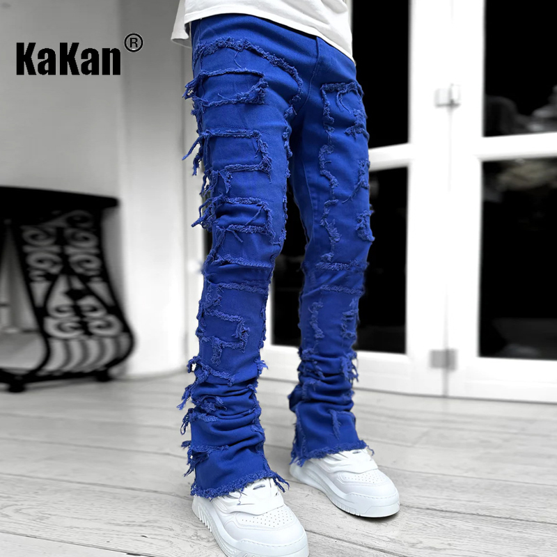 Kakan - Nouveaux jeans à patch extensible Streetwise lourds européens et américains pour hommes, jeans longs coupe droite High Street16-3001
