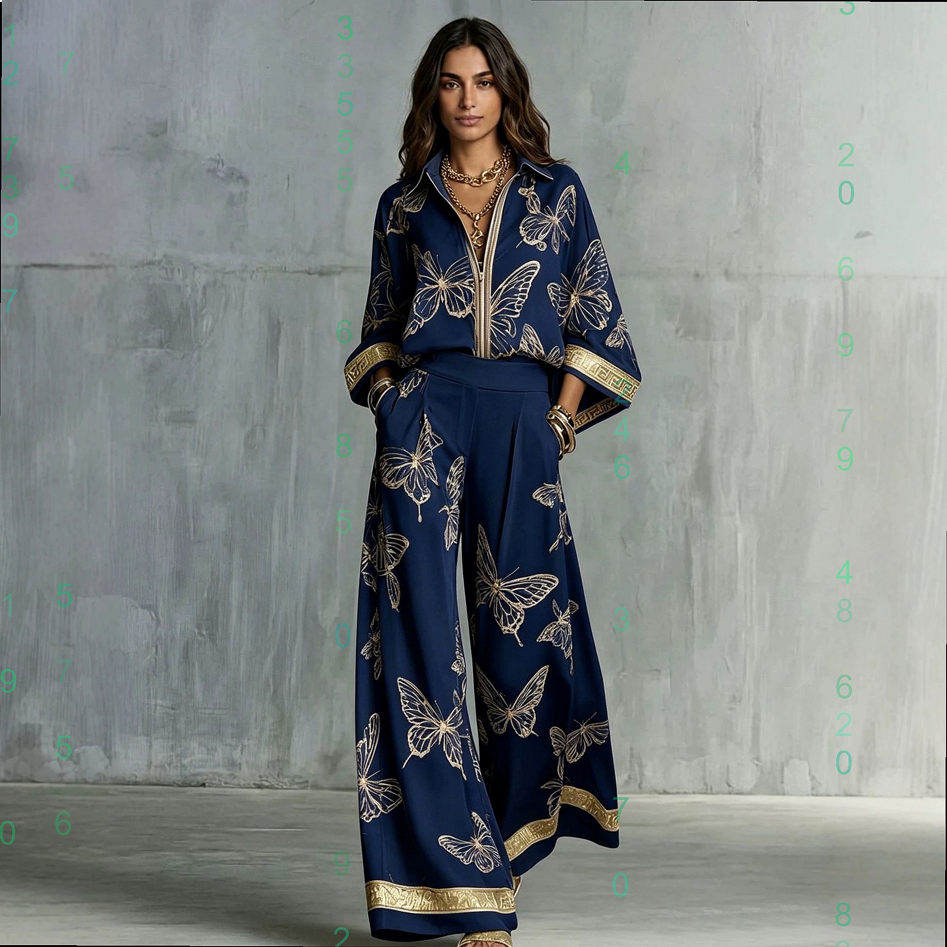 Ensemble chemise et pantalon imprimés surdimensionnés pour femmes, haut à col à revers et manches longues, pantalon à taille haute élastique et jambes larges, ensemble deux pièces pour femmes.