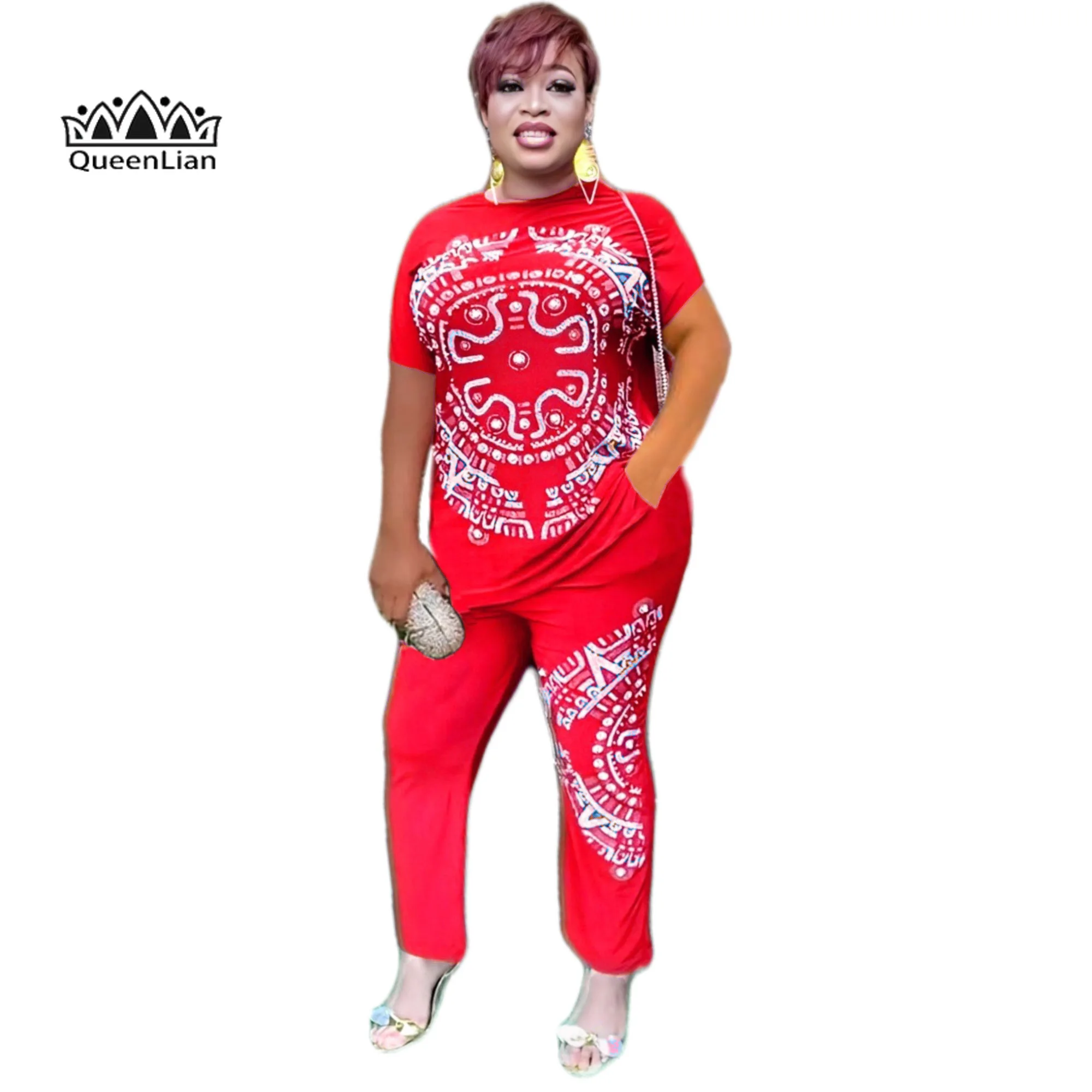 Ensemble imprimé baroque de Style bohème grande taille, manches courtes et pantalon en brique à la mode, ensemble deux pièces pour femmes, facile et charmant