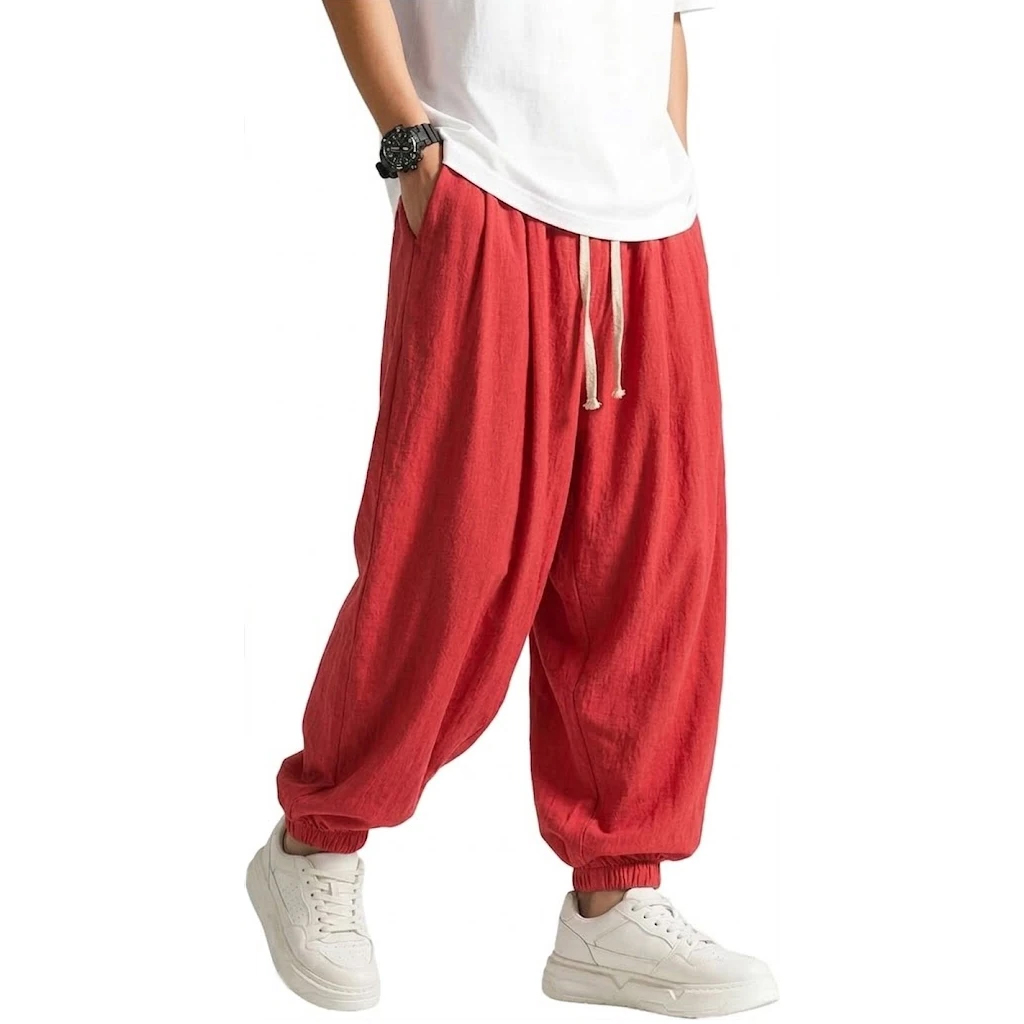 Pantalon Harem Coréen pour Homme en Coton Uni, Joggers Décontractés Respirants, Pantalon de Sport Ample pour Yoga, Travail, Quotidien et Streetwear