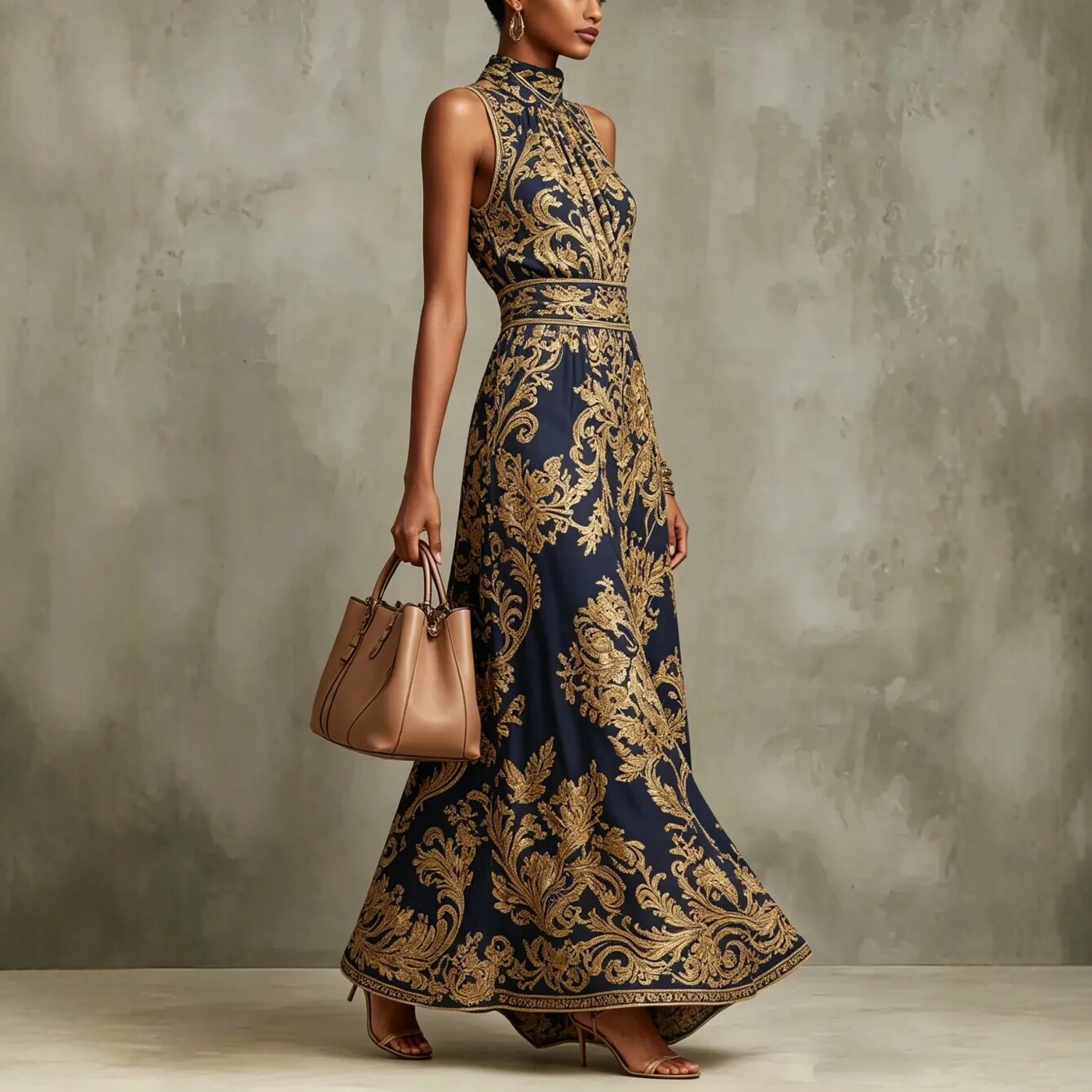 Nouvelles Robes Longues Élégantes pour Soirées et Cérémonies Été 2026 – Motif Floral Classique Vintage Imprimé, Col Revers, Coupe Trapèze pour Femme