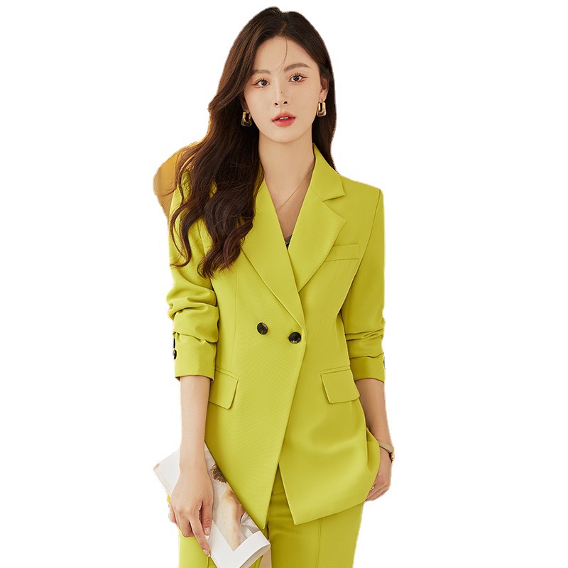 Mode femmes formel pantalon costume dames affaires travail veste Blazer et pantalon 2 pièces ensemble femme Double boutonnage costume pantalon
