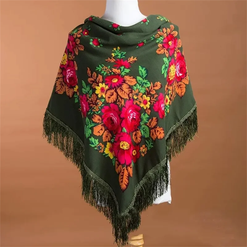 Foulard russe pour femmes, mouchoir carré en coton imprimé Floral, foulard ethnique pour filles, écharpe élégante Babushka, 110x110cm