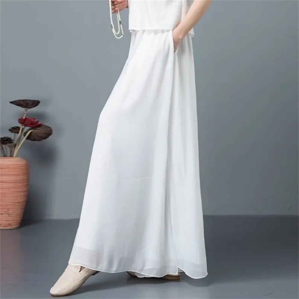 Vêtements de danse chinoise pour femmes, pantalons élégants, taille élastique, blanc et noir, vêtements de Style coréen, 2025