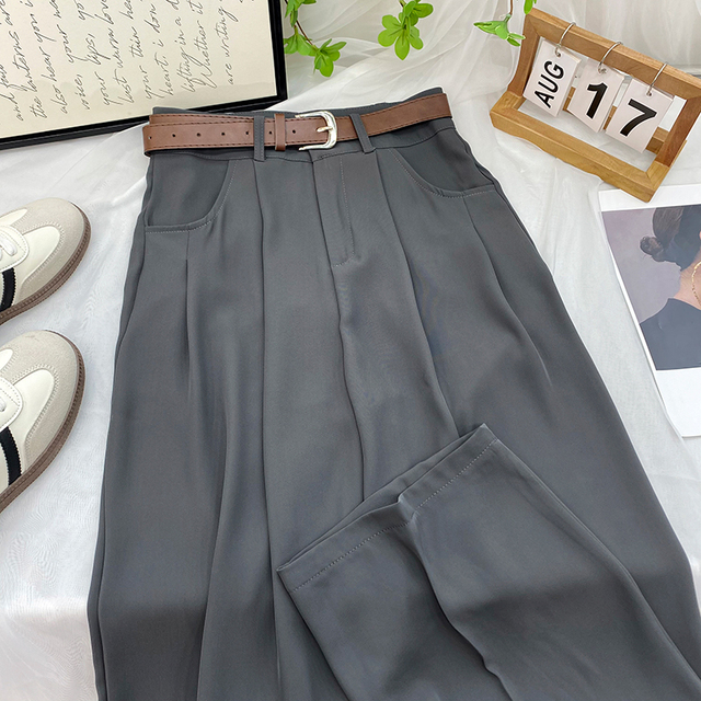 Coréen taille haute ceinture pantalon à jambes larges femmes automne mode solide costume pantalon Harajuku Baggy bureau dame décontracté pantalon droit