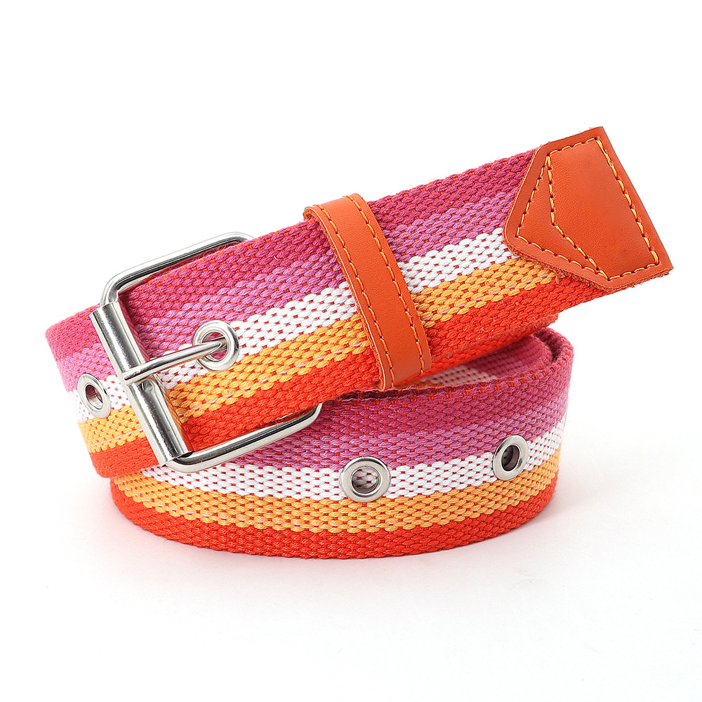 Ceinture à épingles en toile rayée arc-en-ciel pour femmes, ceinture en nylon DulNylon, ceinture gothique Boho, ceinture coréenne, mode décontractée, luxe, haute qualité