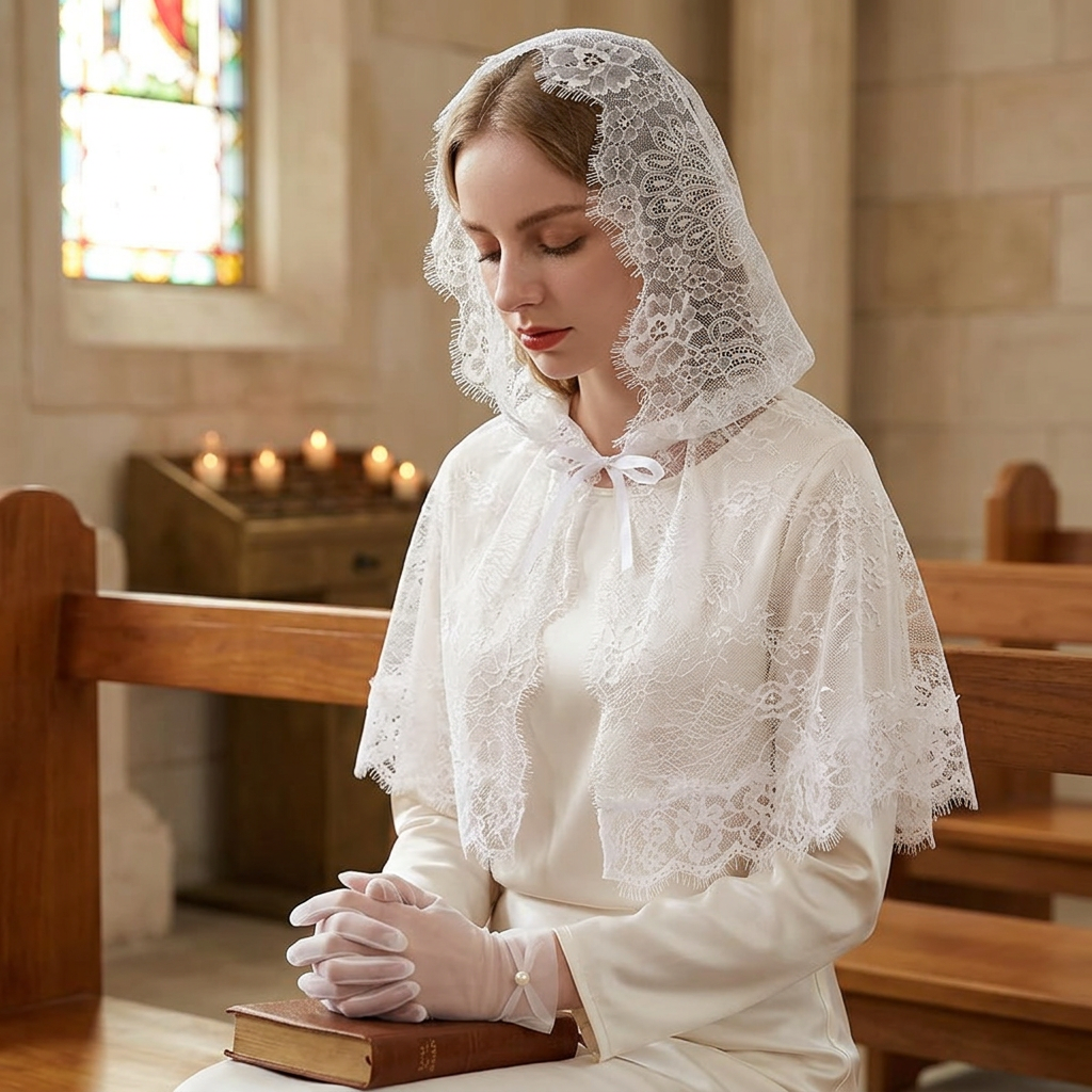 Voile de tête en dentelle blanche pour femme, accessoire de cheveux musulman, élégant pour cérémonie religieuse, couvre-chef de mariage, bandeau en dentelle, châle en dentelle