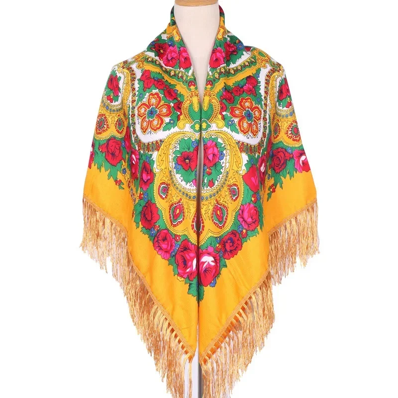 130*130 cm marque de luxe russe écharpe fleurs pour femmes Style ethnique grande écharpe carrée châles chauds Bandana plage voyage couverture