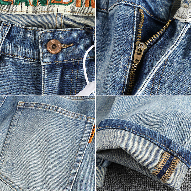 Jean Délavé Bleu Clair pour Homme, Vêtement Blanc au Sol, Marque de Mode Américaine, Petite Jambe Droite, Rétro, Décontracté, pour Jeunes, Nouvelle Collection Printemps