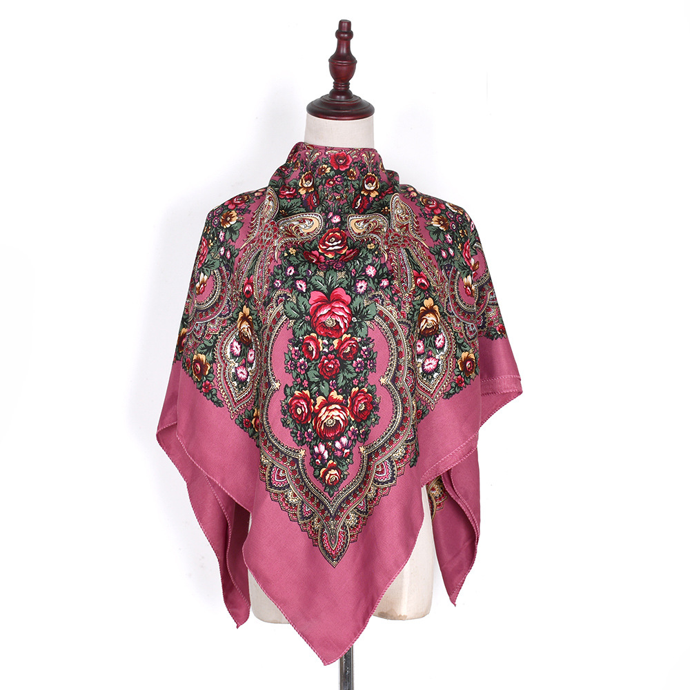 Foulard Carré Russe de Luxe à Imprimé Floral pour Femme, Châle Bandana, Mouchoir, Enveloppe la Tête, Protection Solaire, Voyage, 110x110cm