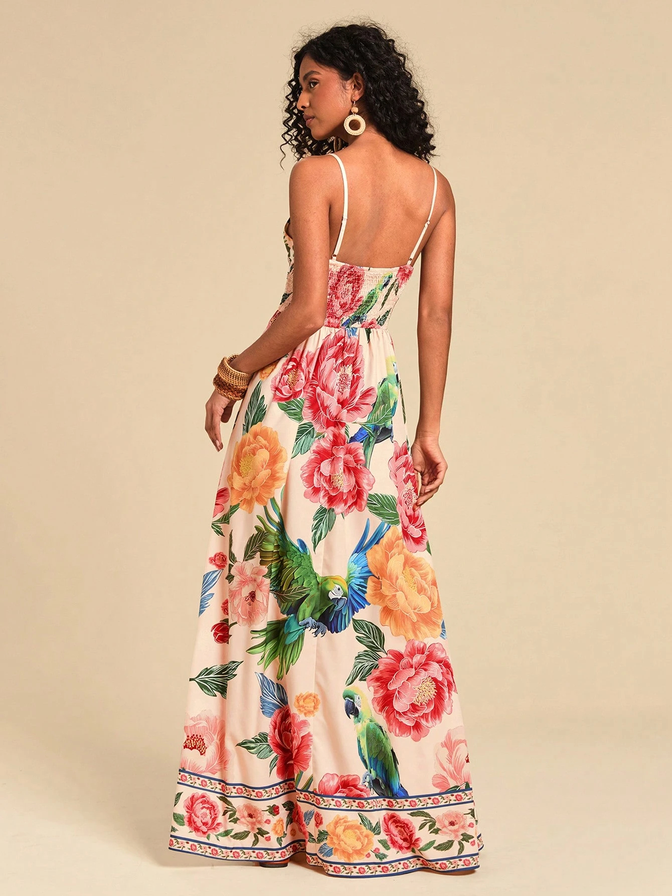 Robe longue élégante à imprimé bohème pour femmes, ceinture en V profond avec taille haute, idéale pour les vacances d'été à la plage.