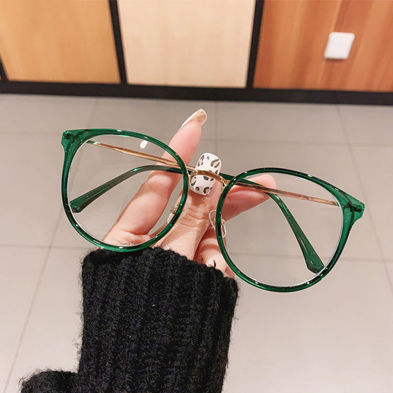 Buc& EI-Monture de lunettes rondes pour hommes et femmes, lentille transparente vintage, optique, léopard, vert, lunettes, mode