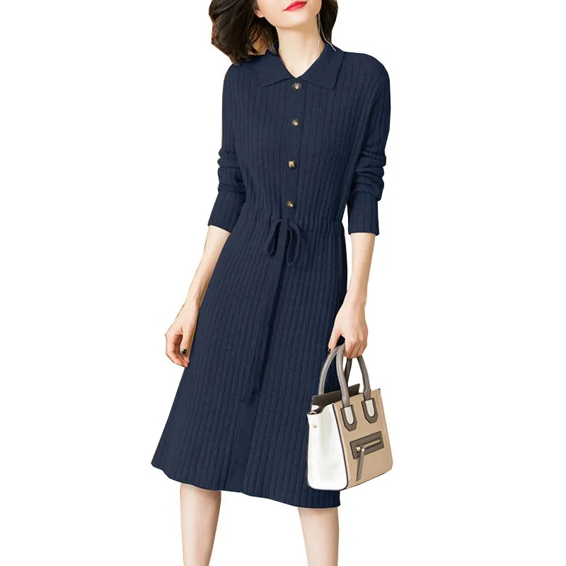Robe pull ample en maille avec lacets, nouvelle collection printemps 2026, taille XXXL, haut de gamme, col rabattu, robe longue tricotée pour femme, robe d'automne