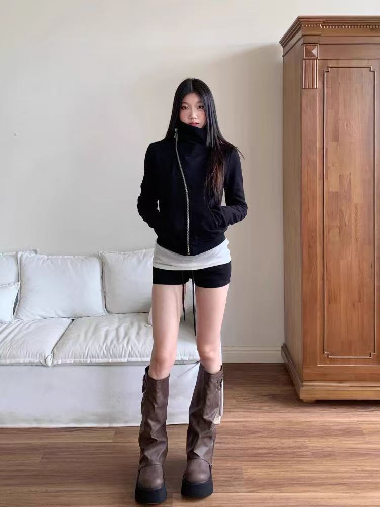 Veste à capuche et manches longues pour femme, mode coréenne, automne-hiver, Cardigan ample décontracté, haut Harajuku, couleur unie, vêtements à fermeture éclair Y2k, 2025