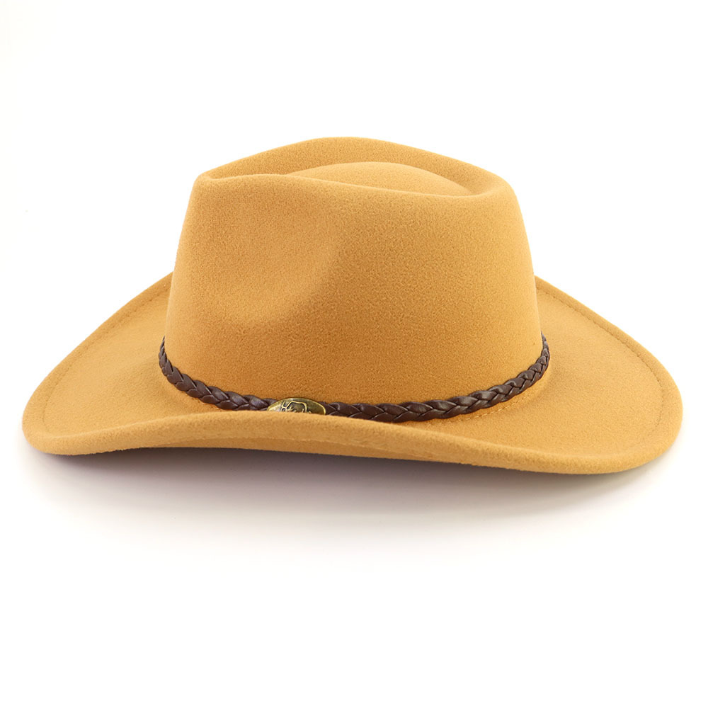 Chapeau de cowboy occidental à large bord, nouveau modèle automne-hiver, en feutre de laine, avec dessus en forme de cœur de pêche, élégant, pour hommes et femmes, idéal pour l'église et les fêtes