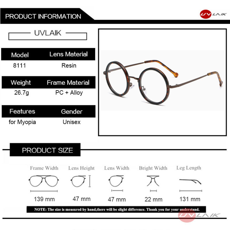 UVLAIK-Monture de lunettes rondes rétro pour hommes et femmes, lentille transparente, lunettes de myopie, vintage, optique, délinquants