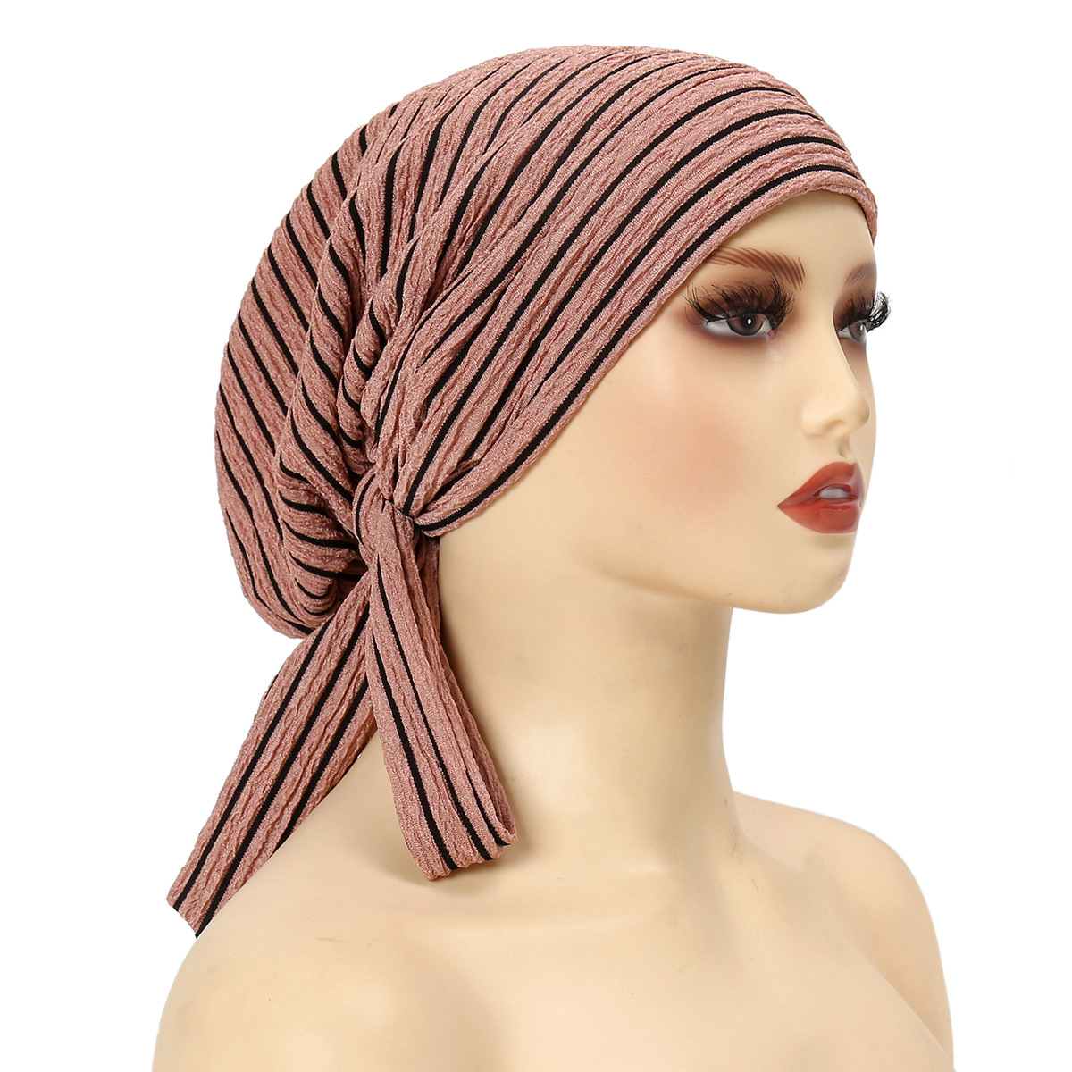 Chapeaux pour femmes 2026 : Nouveaux bonnets à motif ondulé, à rayures, avec longue queue et nœud, pour chimiothérapie, parfaits pour les tenues féminines