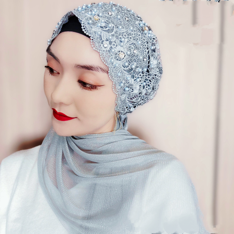 Perles de luxe broderie sous-écharpe instantanée Hijab chapeau femmes musulmanes foulard Bonnet châles enveloppement Turban Islam casquettes de fête de mariage