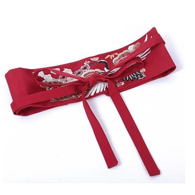Ceinture Hanfu chinoise large, ceinture à nouer avec broderie chinoise, artisanat grue