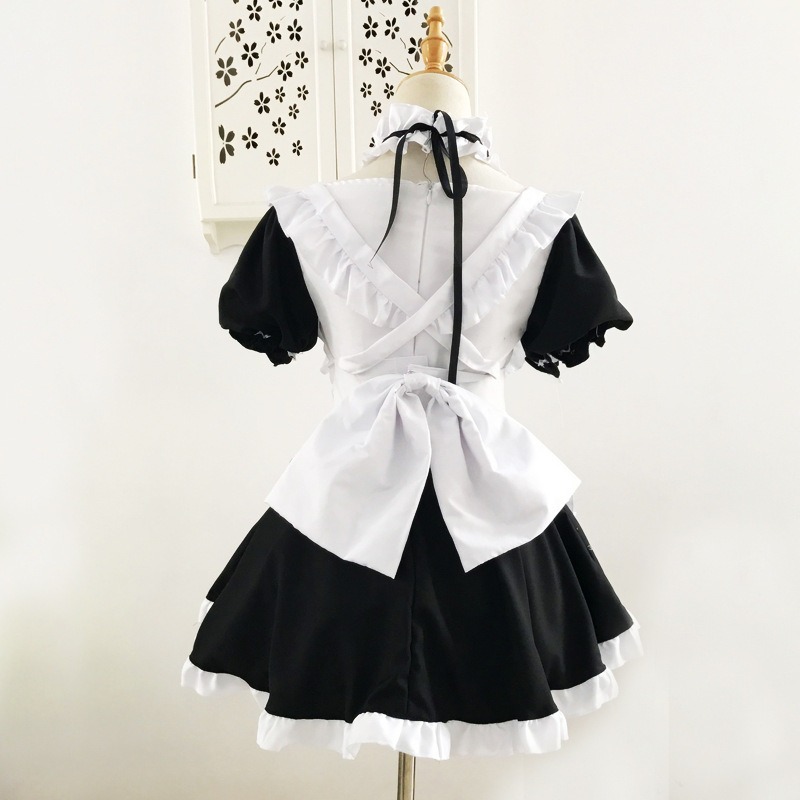 Costume de cosplay de demoiselle d'honneur japonaise mignon, style Lolita, uniforme noir et blanc, ensemble complet, dentelle gothique, pour fête, Halloween, scène