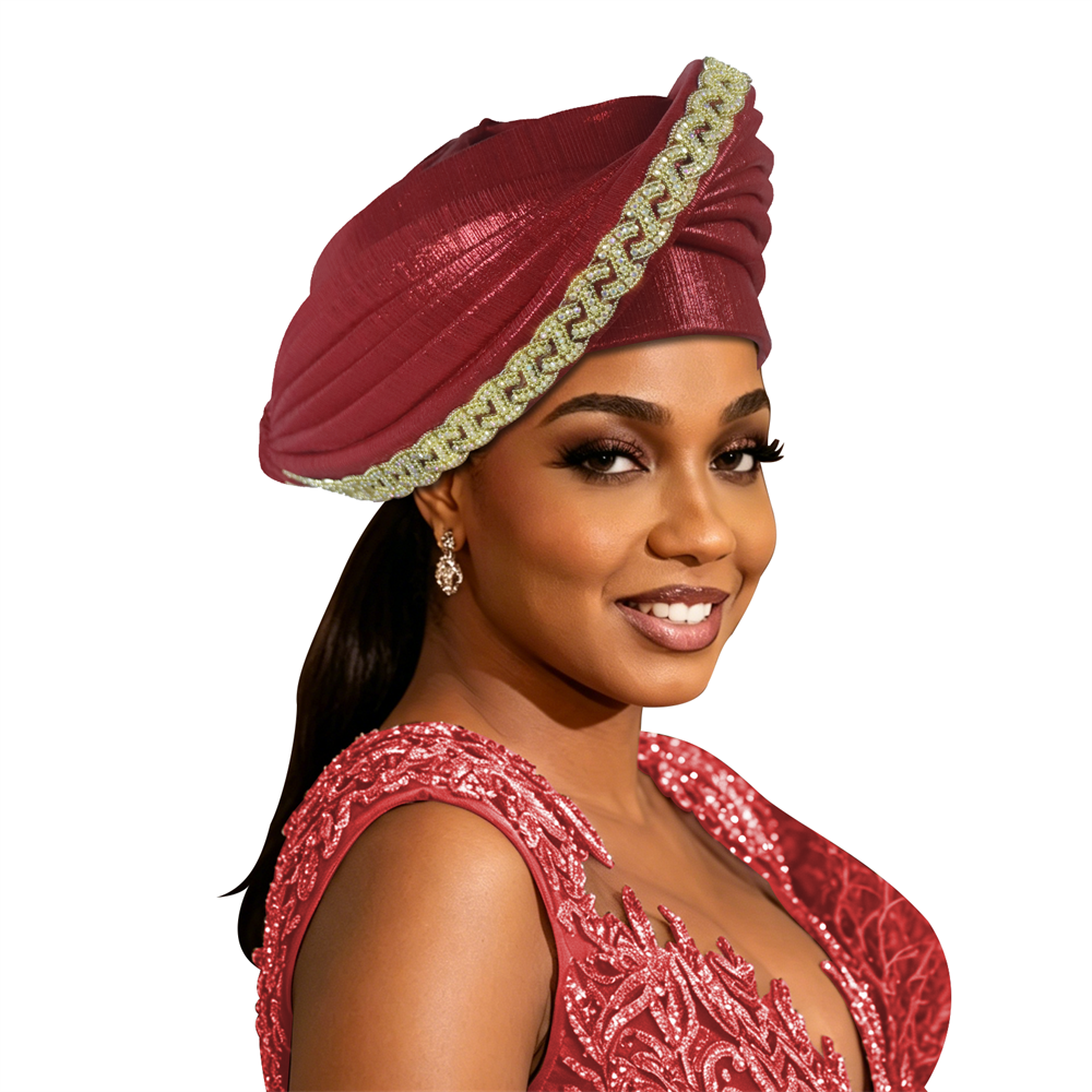 Turban Gele Africain Multicouche à Diamants, Chapeau Turban, Foulards de Tête pour Femmes, Geles de Mariage Nigérians, Coiffe de Fête pour Fête