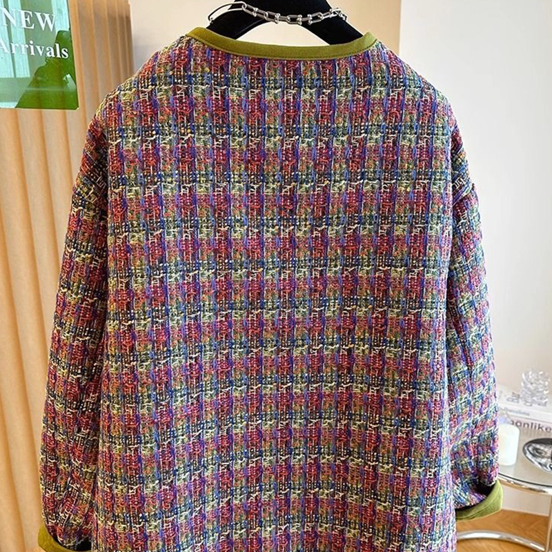 Veste en Tweed populaire coréenne élégante, ample, mode col rond, manteau en Tweed tissé pour hommes et femmes, tendance américaine d'automne, haut en daim esthétique