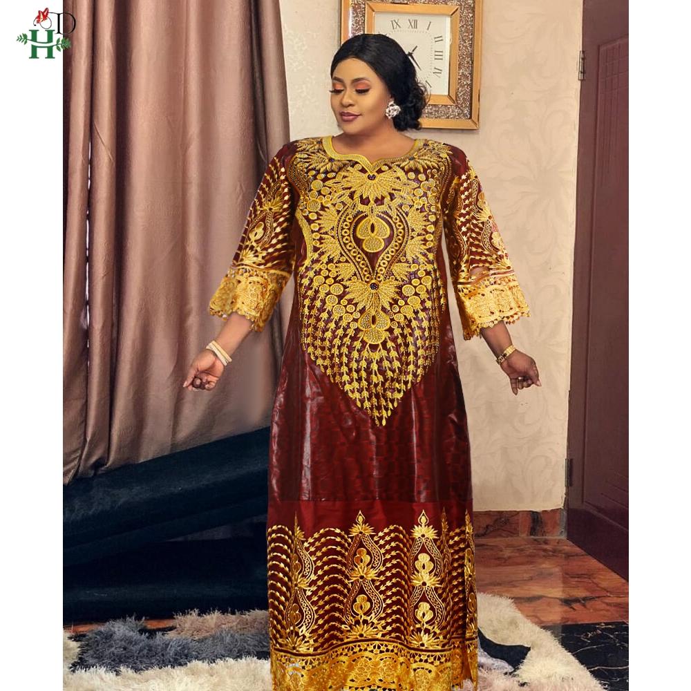 H & D-Robe traditionnelle africaine en bazin pour femme, tenue brodée blanche de haute qualité pour les occasions de mariage et de fête