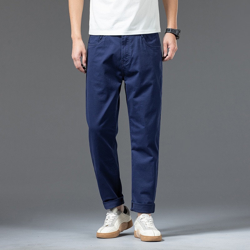 Pantalon en coton pour hommes, grande taille 48 46 44 42, élastique, vin, rouge, bleu, noir, pantalon décontracté, ample, extensible, chinois, droit, vêtements masculins