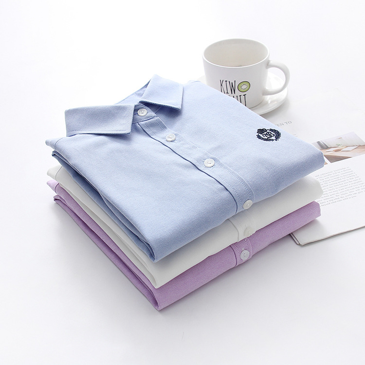 Chemisiers femme 2021 mode printemps nouvelles femmes jeunesse Simple couleur unie broderie à manches longues chemise coton décontracté dame Blouse hauts