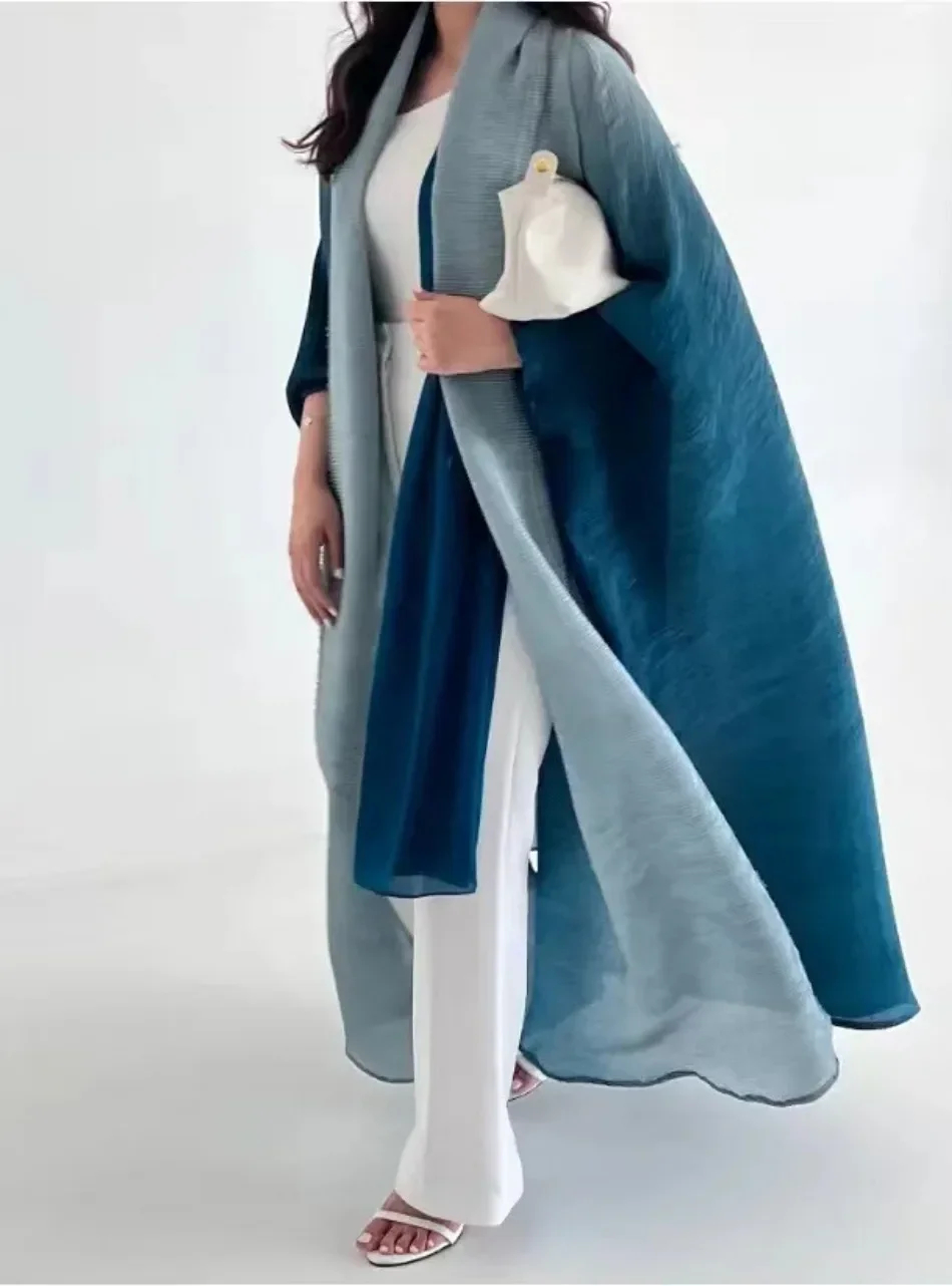 Miyake plissé femmes Cardigan enveloppes élégant ample Miyake dégradé plissé col rabattu chauve-souris coupe-vent avec ceinture 55 "en dentelle