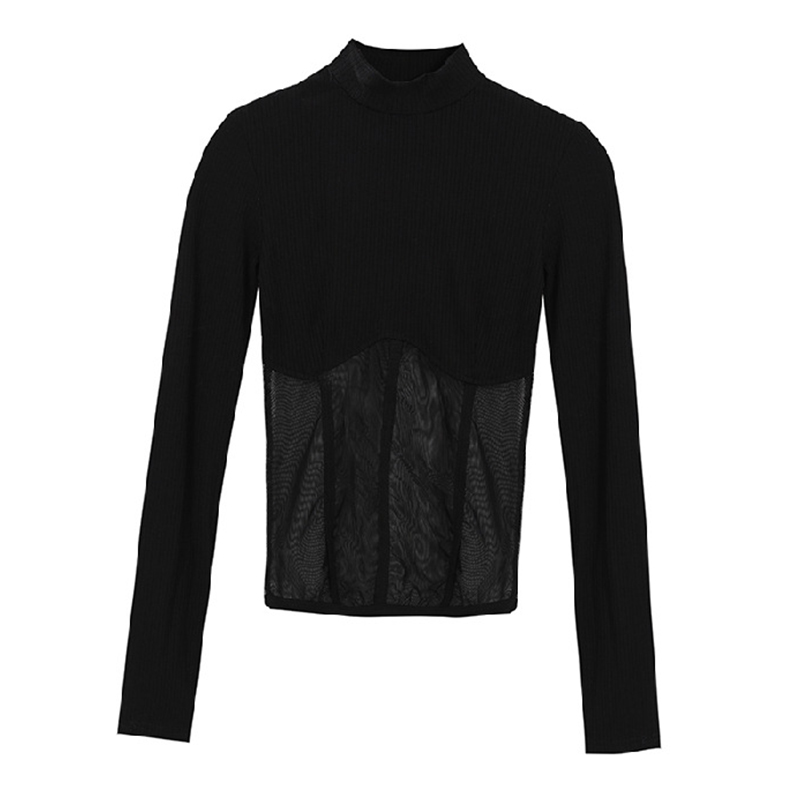 T-shirt à manches longues noir pour femmes, haut court, t-shirt slim, vêtements sexy, Y2K, été, printemps